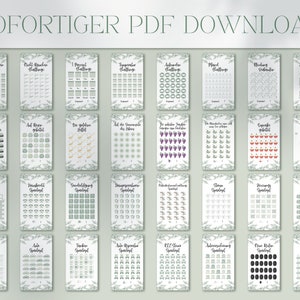 May include: A printable set of 24 challenge cards with a green floral border. The cards feature various challenges, such as "1 Percent Challenge", "The Golden Ticket", "Cupcake Quest", and "Drink More Water".