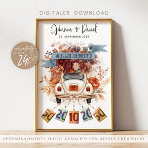 personalisiertes Geldgeschenk Hochzeit | Hochzeitsposter Druckvorlage | Hochzeitsgeschenk für das Brautpaar | DIY Geldgeschenkidee basteln