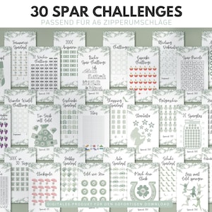 30 Sparchallenge A6 Vorlagen für Budget Planer deutsch, Budgeting digital download, Budget Templates inkl. Sparglas Challenge  & Tracker