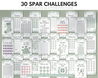 30 Sparchallenge A6 Vorlagen für Budget Planer deutsch, Budgeting digital download, Budget Templates inkl. Sparglas Challenge  & Tracker