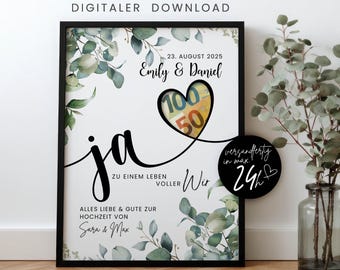 Personalisiertes Geldgeschenk PDF Druckvorlage, Last Minute DIY Geldgeschenk Hochzeit Für Hochzeitspaar als Personalisierte Digitale Datei