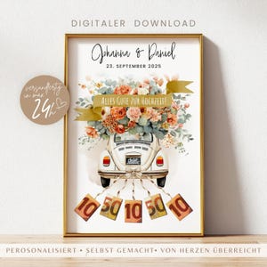 Personalisiertes Hochzeitsgeschenk Geld verpacken | DIY Geschenk PDF Vorlage | geldgeschenk hochzeit Auto | Brautpaar Geschenk Standesamt