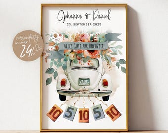 personalisiertes Geldgeschenk Hochzeit | Geschenk für das Brautpaar im Hochzeitsauto | DIY Geschenkidee | Hochzeitsgeschenk Geld PDF Vorlage