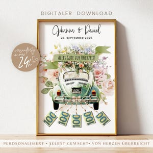 Kreatives Geldgeschenk personalisiert  Hochzeit | DIY Geschenk PDF Vorlage | Last Minute Hochzeitsgeschenk | Brautpaar Geschenk Standesamt