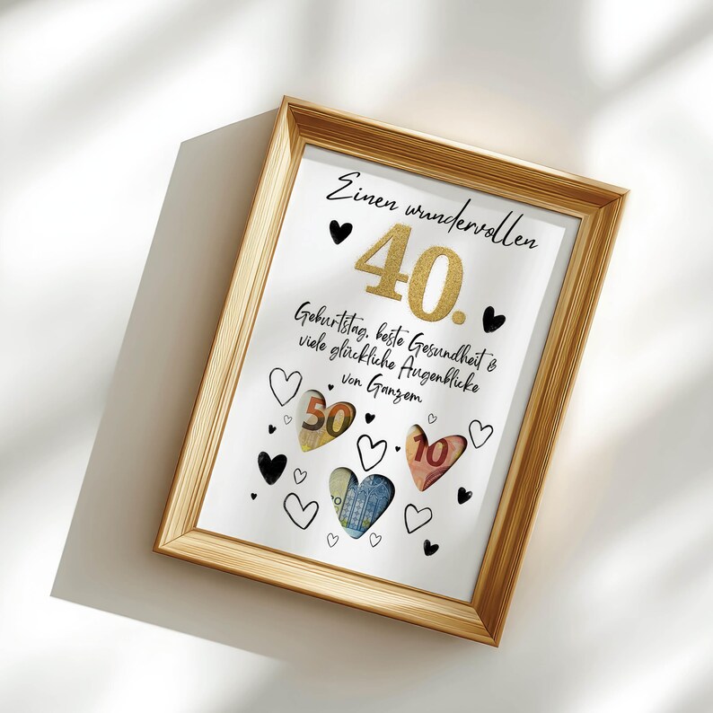 Geldgeschenk 40. Geburtstag PDF Vorlage Sofort Download, Last Minute DIY Geldgeschenk verpacken, Kreative Geschenkidee Runder Geburtstag bild 7