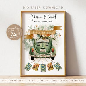 Kreatives Geldgeschenk personalisiert  Hochzeit | Geld verpacken PDF Vorlage | Brautpaar Geschenk Standesamt | Last Minute Hochzeitsgeschenk