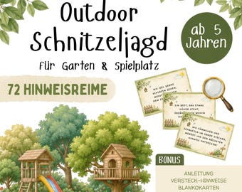 Jardin de Schnitzeljagd Kinder 5-8 ans | Schatzsuche extérieur pour les impressions | PDF Jeu de fête pour la fête des enfants | 72 Cartes scolaires à Reimform