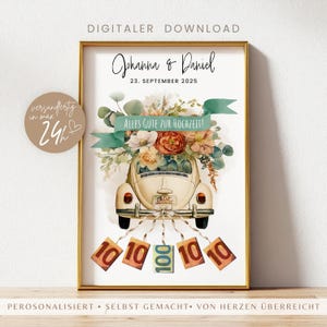 Personalisiertes Hochzeitsgeschenk Geld verpacken | DIY Geschenk PDF Vorlage | Brautpaar Geschenk Standesamt | geldgeschenk hochzeit Auto