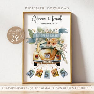 personalisiertes Geldgeschenk Hochzeit | DIY Geldgeschenkidee basteln | Hochzeitsposter Druckvorlage | Hochzeitsgeschenk für das Brautpaar
