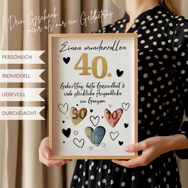 Geldgeschenk 40. Geburtstag PDF Vorlage Sofort Download, Last Minute DIY Geldgeschenk verpacken, Kreative Geschenkidee Runder Geburtstag bild 2
