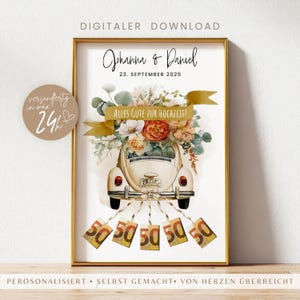 Kreatives Geldgeschenk personalisiert  Hochzeit | Geld verpacken PDF Vorlage | Last Minute Hochzeitsgeschenk | Brautpaar Geschenk Standesamt