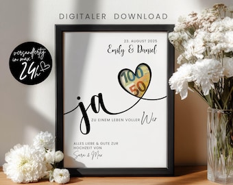 Personalisiertes Geldgeschenk PDF Druckvorlage, modernes Geldgeschenk Zur Hochzeit zum Ausdrucken, Last Minute Geschenk Zum Selberbasteln