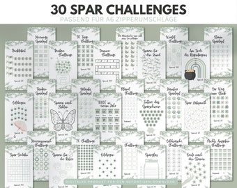 30 Sparchallenge A6 Vorlagen für Budget Planer deutsch, Budget Templates inkl. Sparglas Challenge  & Tracker, Budgeting digital download