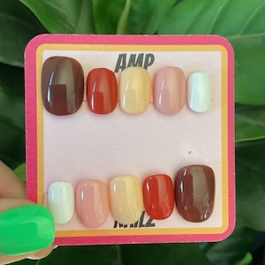Hand painted  brown pink and cream fall press on nails, press on nails,gel nails, press on nails, fall press on nails,autumn nails