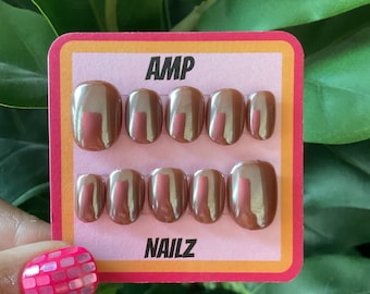 Hand painted brown chrome press on nails, press on nails,gel nails,chrome nails,shiny nails,press on,brown fall press on nails