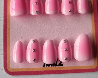 Hand painted pink aura crystal press on nails, y2k spring nails, easter nails, pink press on nails, aura press on nails