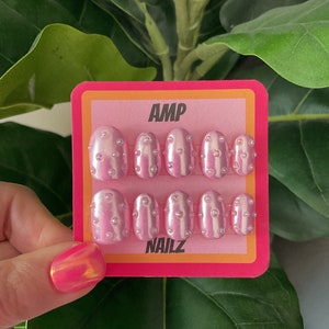 Hand painted rhinestone chrome press on nails, summer,press on nails,gel nails, holographic,chrome nails, nails,press ons,metallic