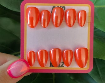 Hand painted orange chrome press on nails, press on nails,gel nails,chrome nails,shiny nails,press on,orange fall press on nails