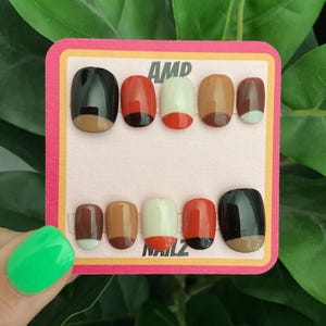 Hand painted mismatched brown fall press on nails, press on nails,gel nails, press on nails, brown fall press on nails,autumn nails