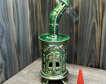 Green Round Handmade Ceramic Incense Burner | Home Decor | Incense cone | Gift | Aromatherapy | Meditation | Aroma | Present | Incense stove
