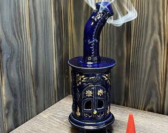 Blue Round Handmade Ceramic Incense Burner | Home Decor | Incense cone | Gift | Aromatherapy | Meditation | Aroma | Present | Incense stove