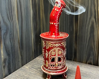 Red Round Handmade Ceramic Incense Burner | Home Decor | Incense cone | Gift | Aromatherapy | Meditation | Aroma | Present | Incense stove