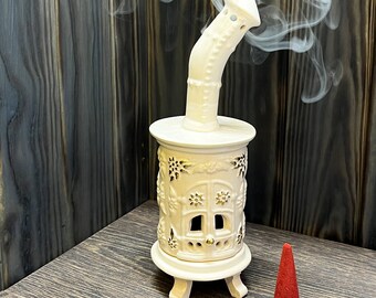 White Round Handmade Ceramic Incense Burner | Home Decor | Incense cone | Gift | Aromatherapy | Meditation | Aroma | Present | Incense stove