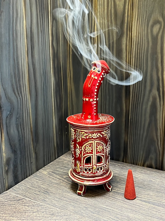 赤い丸型手作り陶器香炉 | ホームデコレーション | 香コーン | ギフト