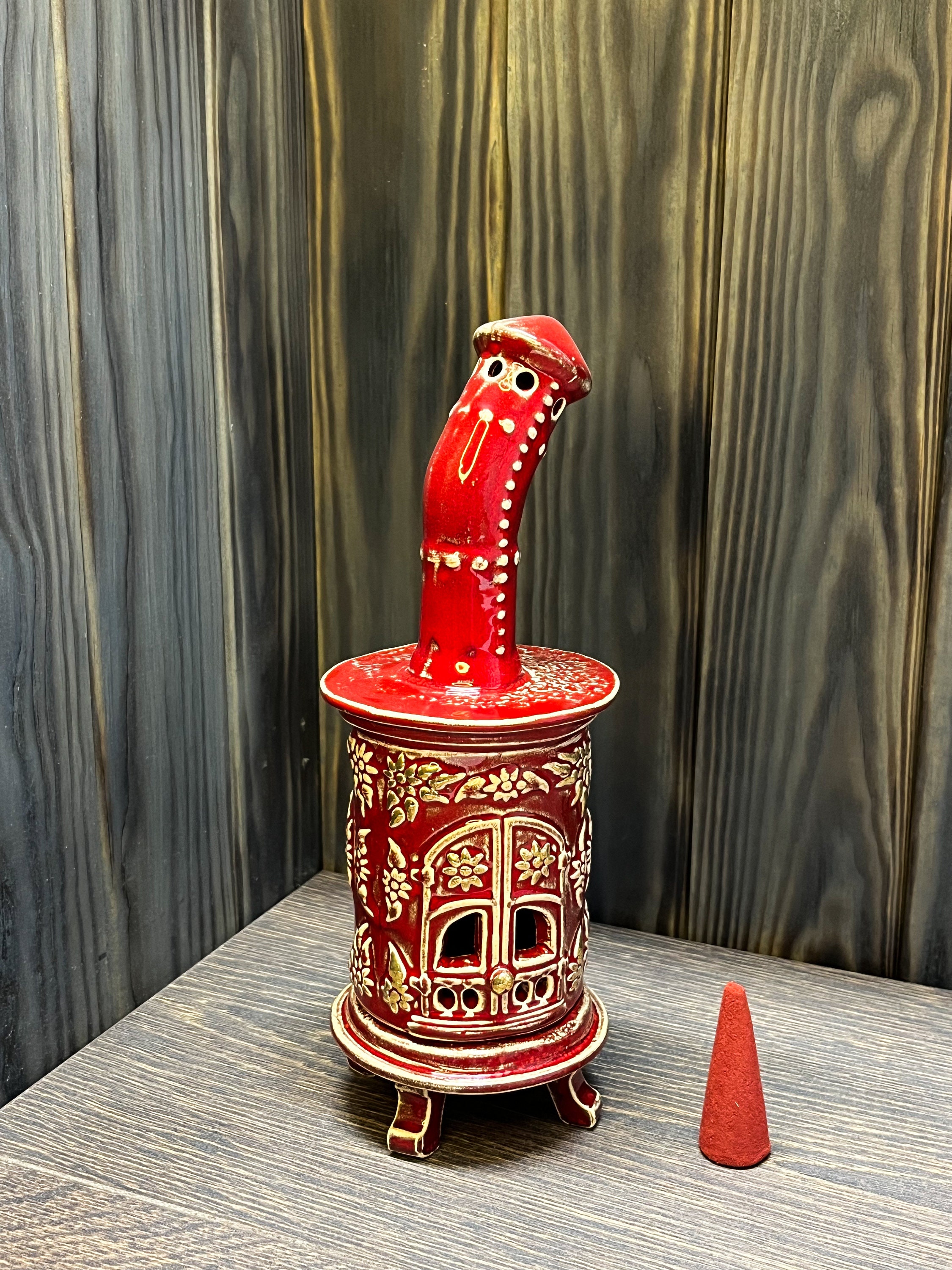 赤い丸型手作り陶器香炉 | ホームデコレーション | 香コーン | ギフト