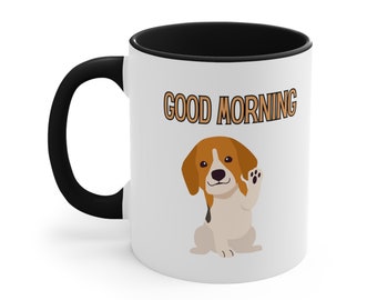 Taza de café con buenos días, regalo personalizado para amantes de los perros.