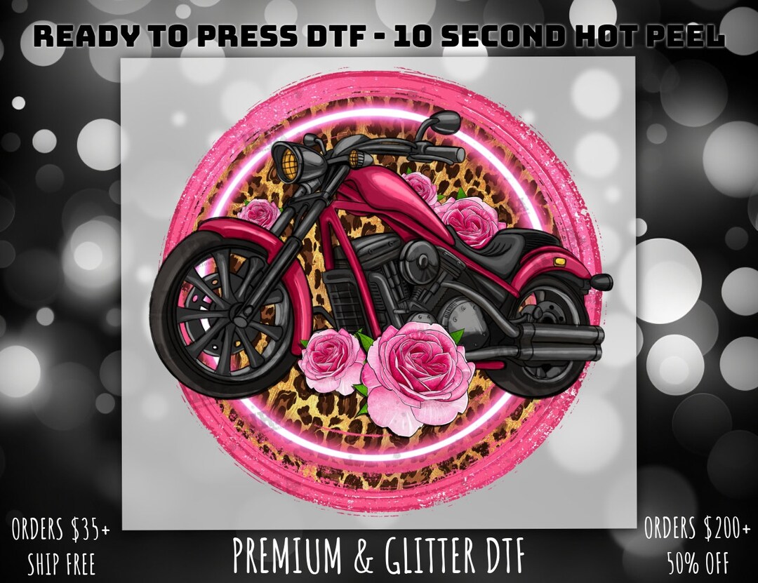 Custom Dtf Print Pink Roses Chopper Motorcycle Dtf Etsy