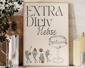 Retro Martini Frogs Print, Alcohol Prints, Bar Cart Art, Bar Printable Art, Cocktail Wall Art, Kitchen Wall Decor, Martini Print, Vintage