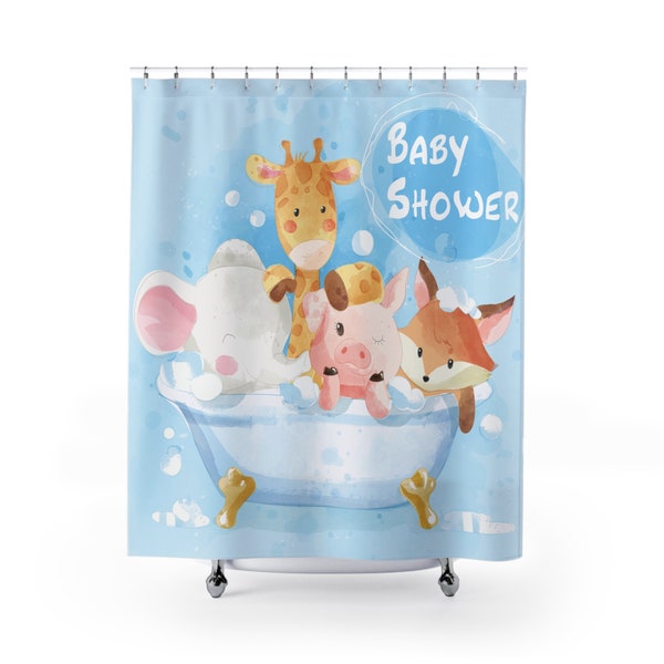 Cute Animals Shower Curtain Kids - Perfect for boy bathroom Gift, Children's and Kids, Blue Bathroom Decor,