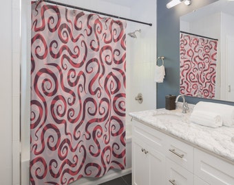 Abstrakter spiralförmiger rosa gestreifter Duschvorhang, künstlerisches Badezimmerdekor, einzigartige Vorhang-Duschkunst