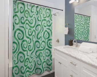 Abstrakter spiralförmiger grüner Duschvorhang: Gestreiftes künstlerisches Design für moderne Badezimmerdekoration
