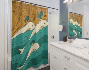 Ocean Theme Shower Curtain Serene Dolphin Design Bathroom Decor Perfect Housewarming Gift