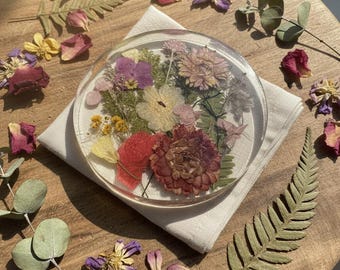 Handmade Pressed Wildflower Resin Coaster | Botanical Home Decor