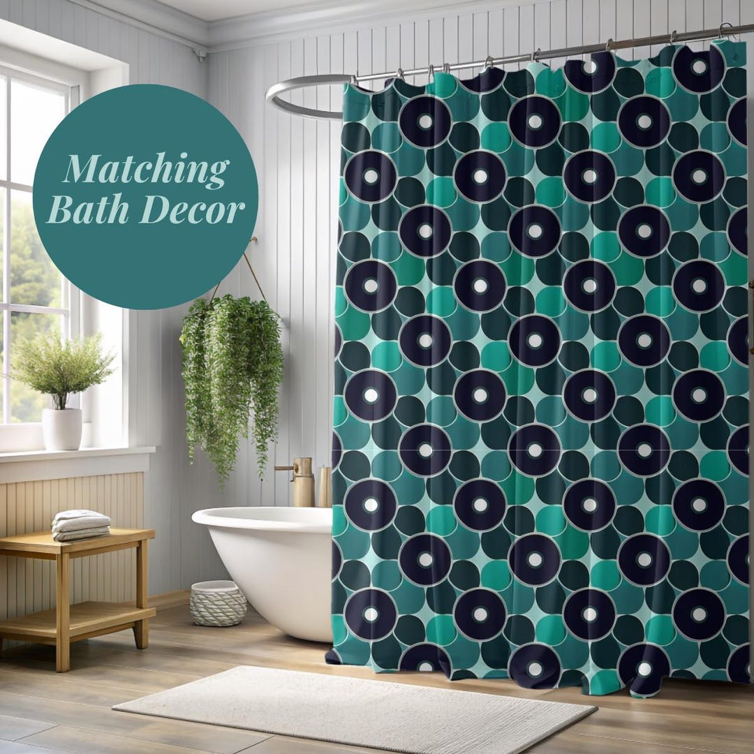 Teal and Black Bathroom Decor Bundle Custom Circle Design Shower ...