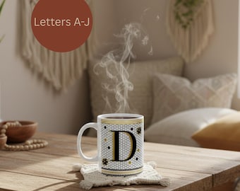 Taza de cerámica personalizada con inicial de panal (letras A-J)