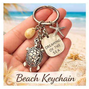 Beach Keychain, Sea Turtle Starfish Bag Charm, Coastal Ocean Key Ring