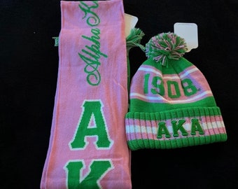 AKA Alpha Kappa Alpha Scarf and Knit Beanie/Cap