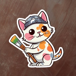Cat With Paintbrush Sticker | Artistic | Cats | Cute | Stickers