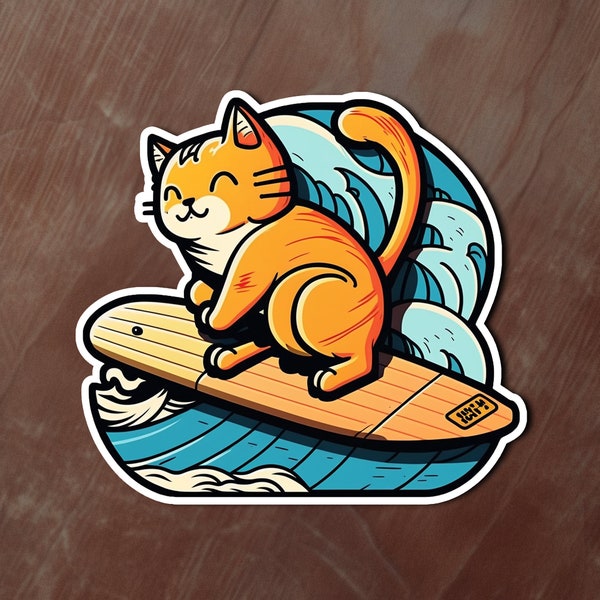 Cat on surfboard sticker