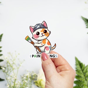 Cat with Paintbrush Sticker | Stickers | Text | Cats | Cute | I PAINT THINGS
