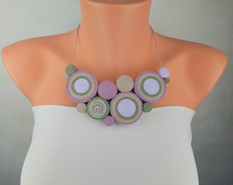 Collier ras de cou en tissu élégant violet clair, bijoux géométriques en coton, gros collier audacieux, collier confortable inhabituel