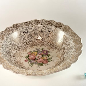 Antique Floral Bowl with Gold Gilding