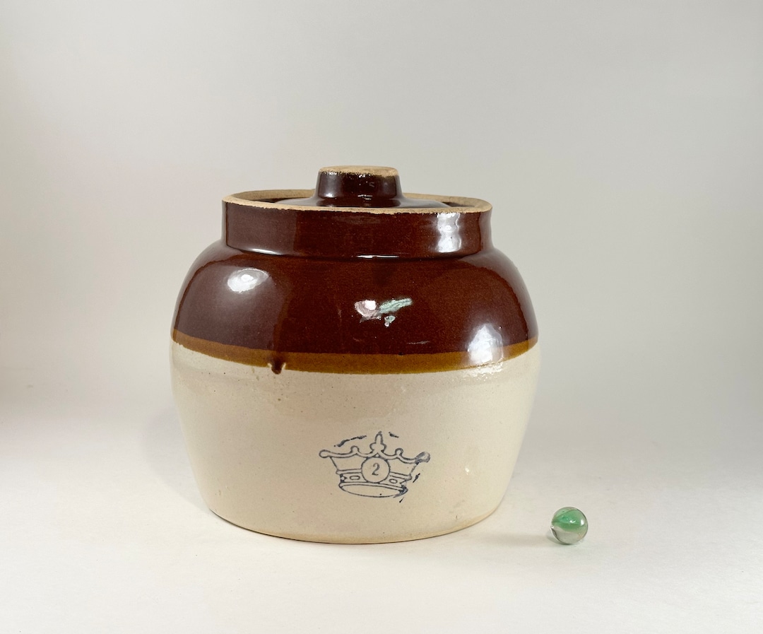 Antique Bean Pot Stoneware Jug Crock Cobalt Blue Rustic Etsy