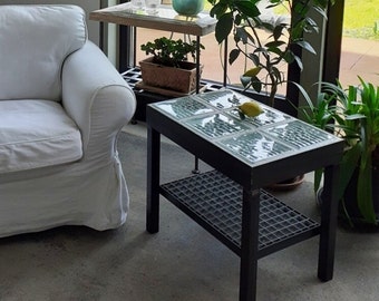 Coffee table, side table metal, design with glass blocks