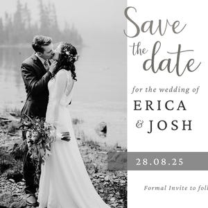 Save the date, schwarz, weiß Postkarte, digitaler Download, bearbeitbar, druckbar, Diy: Bonus 2 Fotoseiten für Hochzeit, Instagram Vorlage