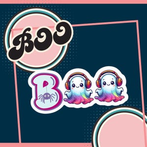 Ghost Boo Retro Fun Kiss-Cut Stickers, Halloween Decor, Laptop Decal, Water Bottle Sticker, Scrapbook Embellishment
